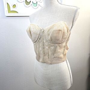 Vintage Lady Marlene Bustier Corset 36C Beige Nude Floral Lace Lingerie Low Back
